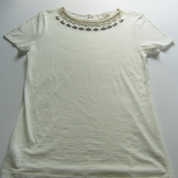 ANN TAYLOR LOFT White and cream embellished top - Picture 7 of 7